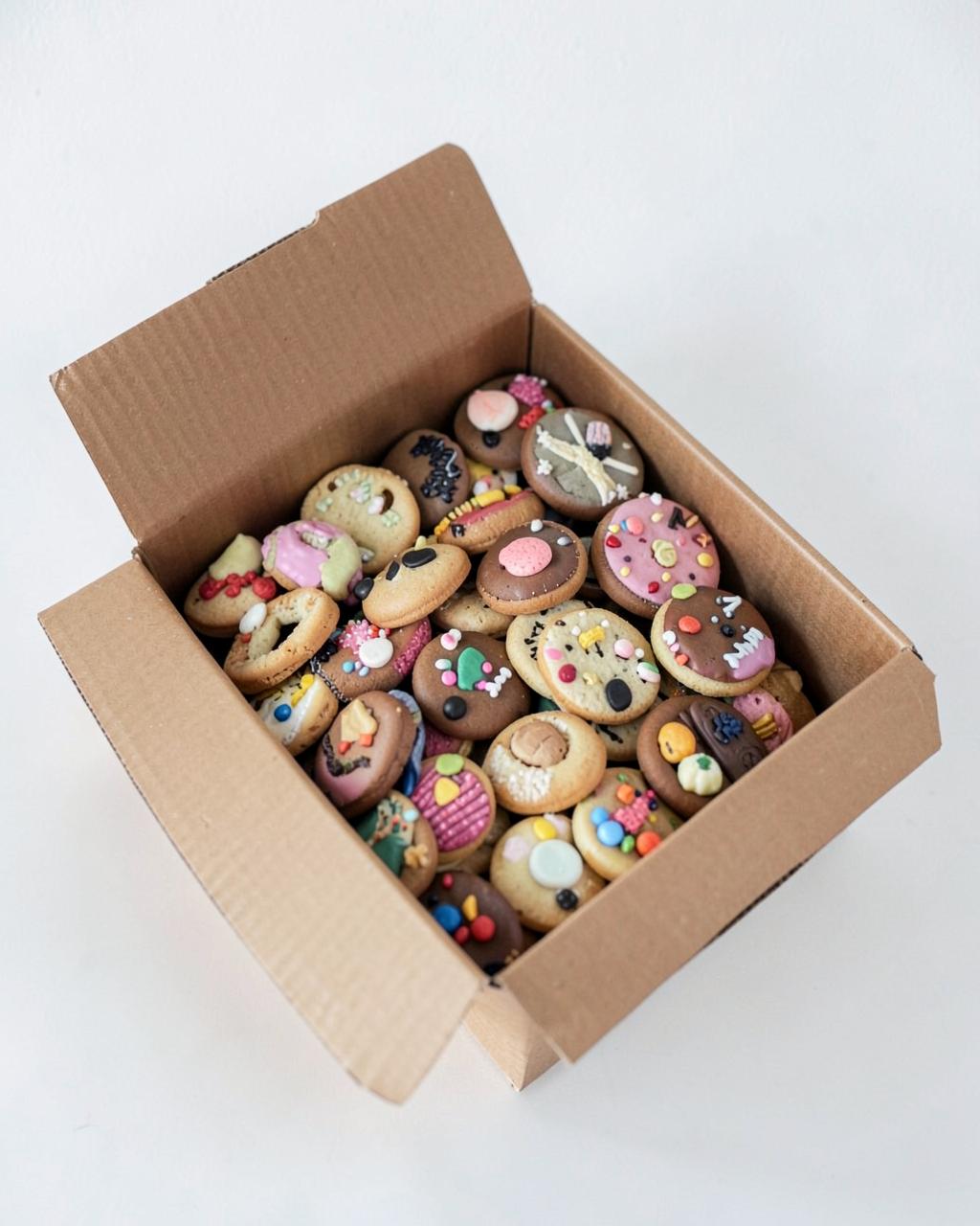 Box of assorted decorated cookies